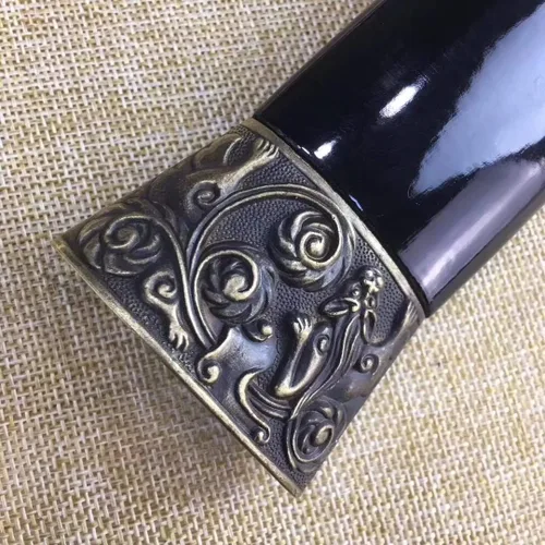 Vista 8 de Espada Han jian, hecha a mano, hoja de grabado de acero de alto carbono, vaina de madera maciza, Wushu