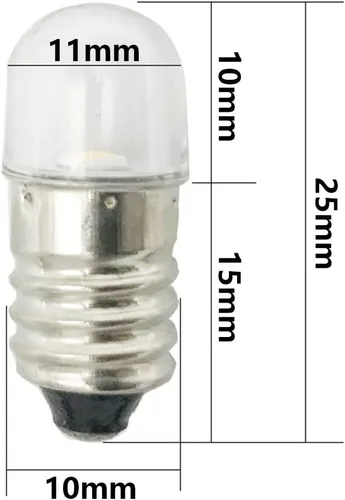 Vista 3 de Bombillas AC/DC E10, 10 bombillas de repuesto E10 de 3 voltios de color blanco frío, bombillas LED de tornillo en miniatura, 0.5 vatios 65 lm