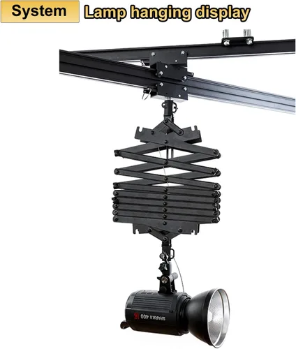 Vista 6 de Kit completo de sistema de riel de techo Pantograph Studio de 59 x 59 pulgadas con lámpara de techo para fotografía de 16.9-78.7 in, soporte