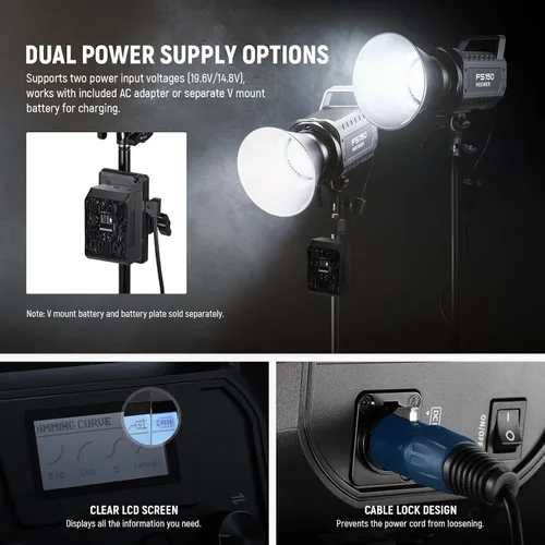 Vista 8 de NEEWER FS150 Luz de Vídeo LED 2.4G/Control APP, Luz Continua Silenciosa de 130W 5600K COB Luz Diurna para Fotografía con 4 Tipos de Atenuación