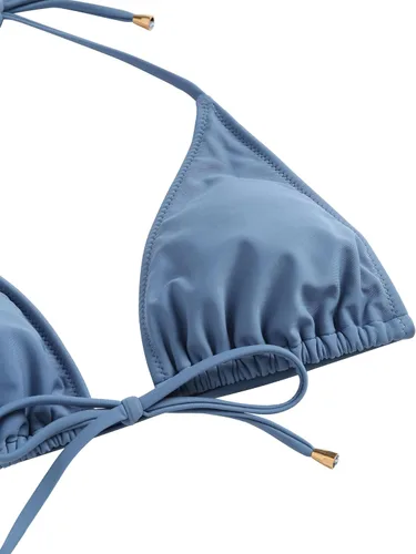 Vista 6 de ZAFUL Conjunto de bikini triangular para mujer, traje de baño de dos piezas de corte alto, traje de baño halter con lazo frontal, tanga