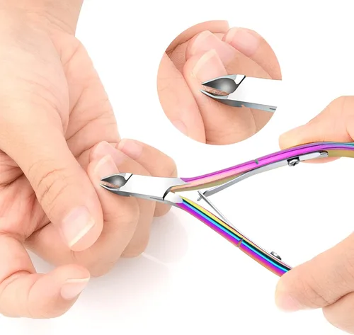 Vista 7 de Paquete de 4 pinzas de cutículas, recortadora de cutículas de acero inoxidable de alta calidad para manicura y pedicura en el hogar, spa/salón