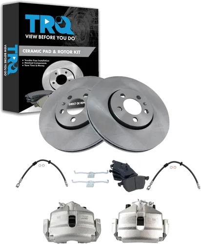 Vista 68 de TRQ Juego de pastillas de freno delanteras y rotores de cerámica, pinzas, mangueras, compatibles con Honda Odyssey 2005-2010