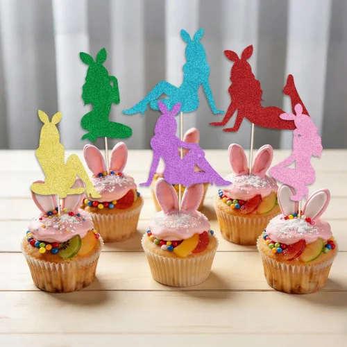 Vista 4 de 24 adornos para cupcakes de conejita para niñas, Día de San Valentín, Pascua, aniversario de boda, cumpleaños y despedida de soltera