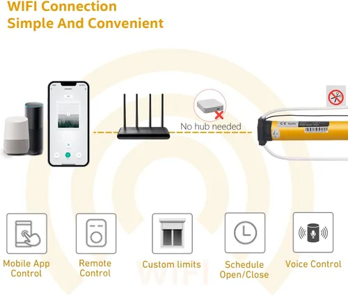 Vista 5 de Motor de persiana inteligente Sortfle Motor tubular WiFi para persiana enrollable motorizada, persiana para ventanas, persianas enrollables