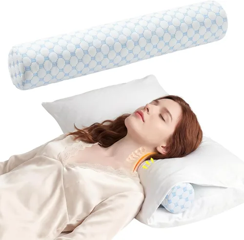 Vista 10 de Almohada Cervical de Rollo, Almohadas de Soporte Cervical de Espuma Viscoelástica, Almohadas de Cuello Redondas, Almohadas Cilíndricas de Refuerzo