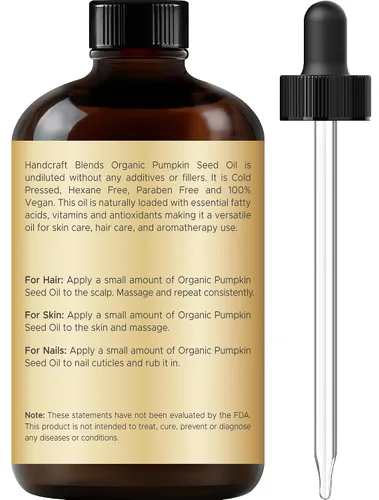 Vista 2 de Handcraft Blends Aceite de Semilla de Calabaza Orgánico Prensado en Frío en Botella de Vidrio - 4 Fl Oz - 100% Puro y Natural - Aceite Portador