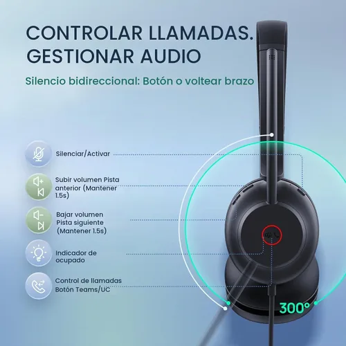 Vista 6 de Yealink UH35 2nd Gen Wired Headset, USB-C/A,AI Noise Canceling Mic,HD Audio UH35 2nd USB-C/A