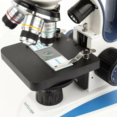 Vista 8 de AmScope Microscopio monocular compuesto inalámbrico digital M158C-2L-E, oculares WF10x y WF25x, aumento de 40x-1000x, iluminación LED superior e