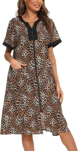 Vista 3 de YOZLY Vestidos de casa para mujer, con cremallera frontal, bata ligera con bolsillos