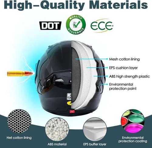 Vista 3 de Casco de motocicleta modular con Bluetooth UWILSEE, Casco integral abatible de cara completa con visera doble aprobado por DOT, con altavoces duales