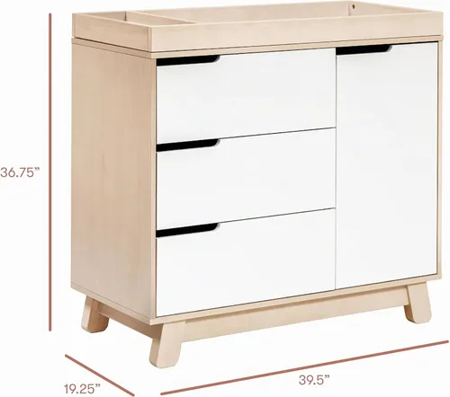 Vista 3 de Babyletto Hudson - Cómoda cambiadora de 3 cajones con bandeja cambiadora extraíble en color natural lavado y blanco, certificado Greenguard Gold