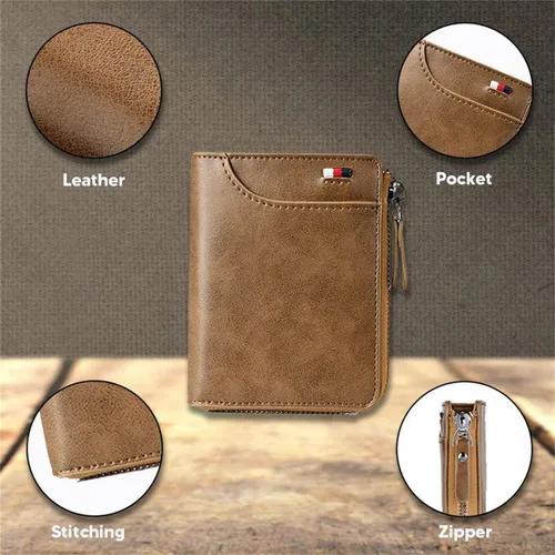 Vista 5 de Billetera multifuncional de piel sintética resistente al agua con bloqueo RFID, cartera táctica con cremallera de gran capacidad, impermeable