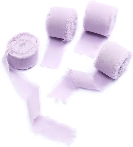Vista 3 de 4 rollos de cinta de seda hecha a mano con flecos de 1.5 pulgadas x 5 yardas (4 rollos de 20 yardas) para invitaciones de boda, ramos de novia