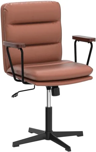 Vista 4 de Okeysen Silla de escritorio de oficina sin ruedas, silla ergonómica con Marrón retro