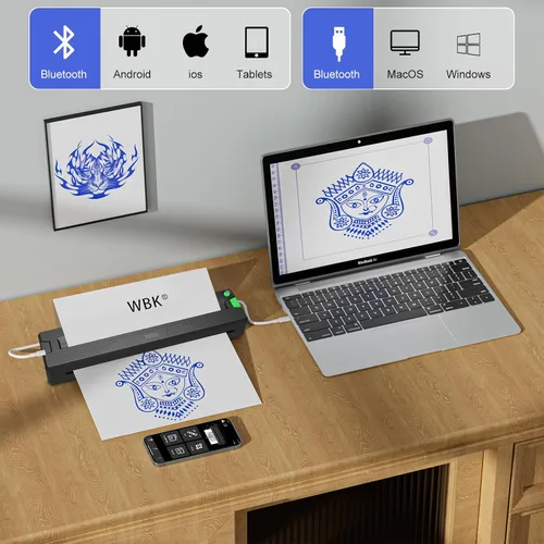 Vista 4 de wbk Impresora de plantillas de tatuajes, 2026 nueva impresora térmica portátil inalámbrica Bluetooth sin tinta para tatuajes principiantes