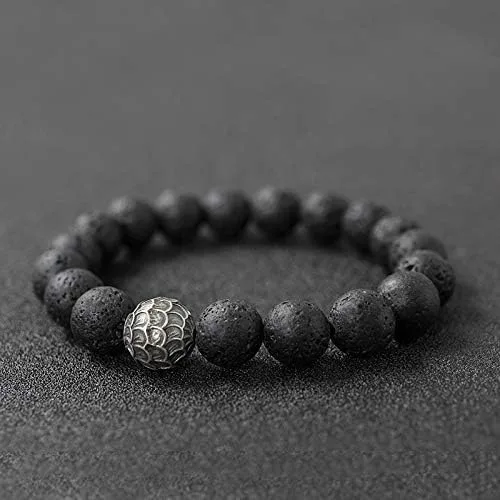 Vista 2 de Pulsera volcánica de obsidiana de plata de ley para hombre