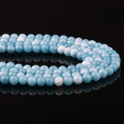 Vista 2 de Cuentas de larimar 100% naturales redondas de piedra suelta para hacer joyas, collar, regalo, 0.157 in