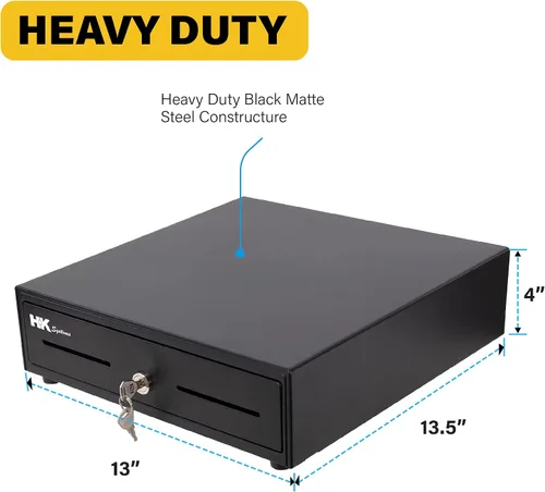 Vista 3 de HK SYSTEMS Cajón manual resistente de 13 pulgadas con 4 billes/5 monedas, hasta extraíble, dos ranuras mediales, color negro