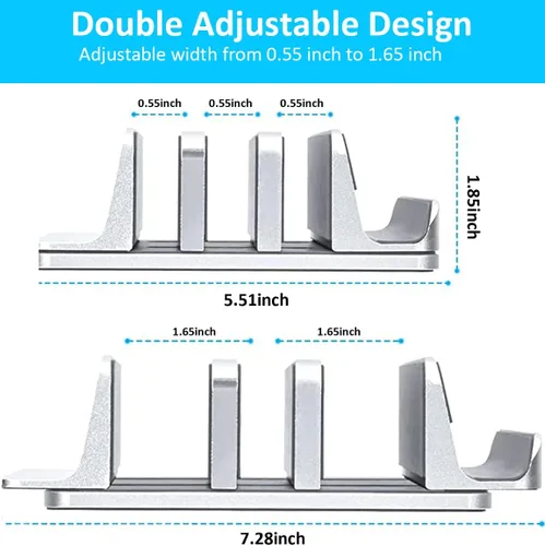 Vista 3 de Soporte vertical para laptop [versión actualizada], soporte de escritorio de 3 ranuras con base ajustable, diseño 4 en 1, soporte para computadora
