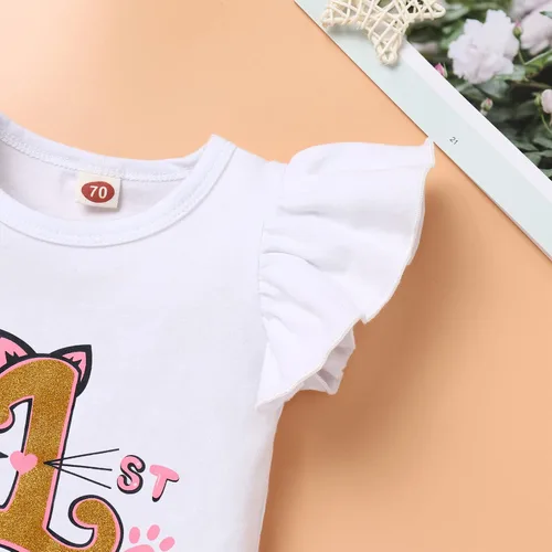Vista 6 de IDOPIP Duck Cat 1st Birthday Outfit for Baby Girls Flutter Sleeve Romper Tutu Skirt Headband Cake Smash Party Dress Clothes