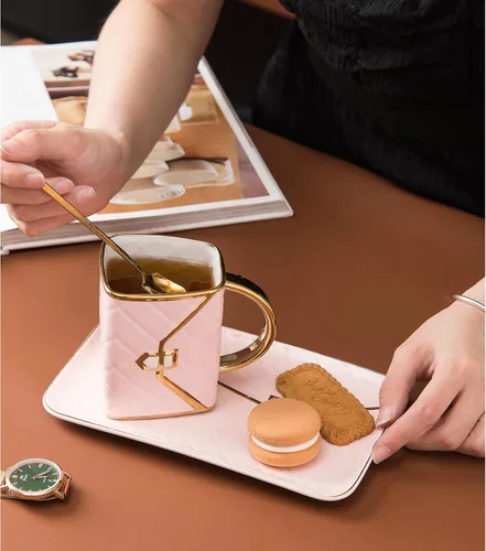 Vista 6 de Juego de tazas de café en forma de bolsa, tazas de té y platillos, juego de tazas de taza, tazas de espresso para amigos, mamá, boda, fiesta, hogar