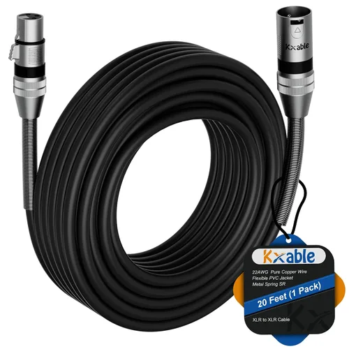 Vista 25 de Cables de micrófono XLR (1 pie, paquete de 2), cable de micrófono balanceado XLR macho a hembra, cordón de altavoz blindado de 3 pines, conectores