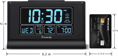 Vista 7 de DreamSky Despertadores para dormitorios con batería de respaldo, reloj digital de ajuste automático con fecha y día de la semana, temperatura