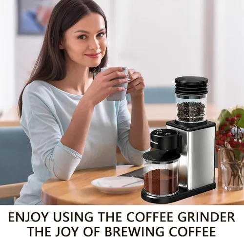 Vista 6 de Molinillo de café eléctrico para el hogar y la oficina: molinillo de café inteligente con 25 ajustes de molienda de precisión y tolva de grano