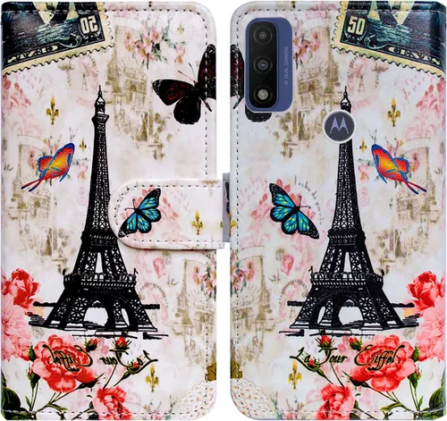 Vista 20 de Bcov Funda de piel con tapa para teléfono Motorola Moto G Pure/Power 2022 - Patrón de pájaro negro, ranura para tarjetas, bloqueo magnético, función