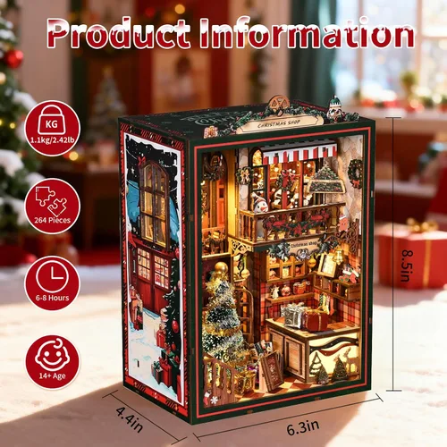 Vista 2 de Kit de Rincón de Libros para Adultos, Rompecabezas de Madera 3D DIY en Miniatura Kit Booknook con Luz LED con Sensor, Decoración de Estantería