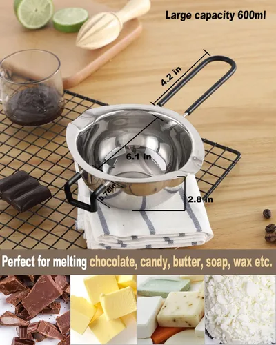 Vista 2 de Juego de olla de doble caldera, olla de fusión de acero inoxidable con espátula de silicona para derretir chocolate, jabón, cera, fabricación
