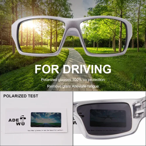 Vista 4 de ADE WU Gafas de sol deportivas polarizadas para hombre, gafas de sol rectangulares de moda para hombre