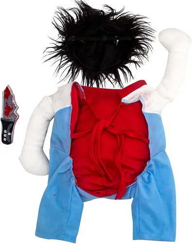 Vista 7 de Ropa de perro asesino, disfraz de perro, disfraces de Halloween para perros, disfraz ajustable de cosplay para perros, divertida peluca de muñeca