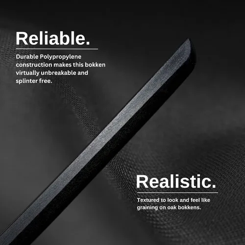 Vista 3 de E-BOGU Espada de entrenamiento de polipropileno negro (38.5") con guardamanos y tapón Katana de entrenamiento duradera