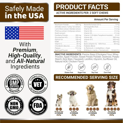 Vista 9 de Extracto de seta de cola de pavo para perros - 170 unidades - Gomitas de hongo para perros con lipomas, bultos y protuberancias - Salud inmune