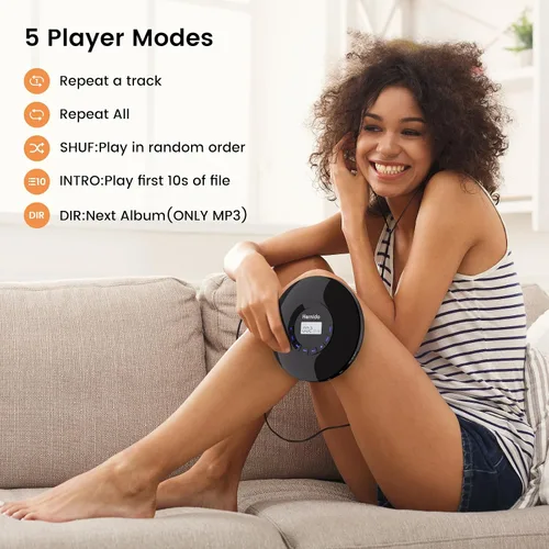 Vista 5 de Reproductor de CD portátil con auriculares, reproductor de CD recargable Hernido para automóvil, Walkman de CD compacto con 5 sonidos