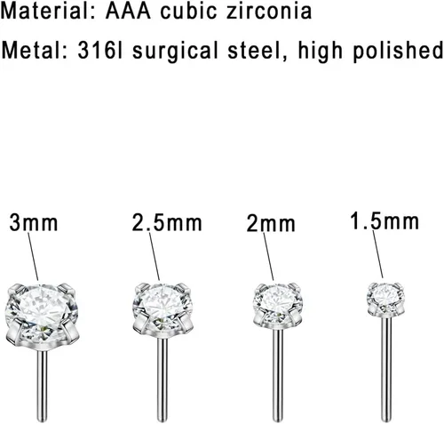 Vista 6 de FANSING 316L Surgical Steel Threadless Push Pin Birthday Stone Labret Studs 20g