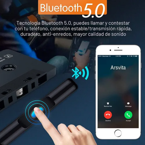 Vista 3 de Arsvita Receptor de Audio de Casete Bluetooth para Coche, Reproductor de Cinta Bluetooth 5.0 Adaptador Auxiliar de Casete