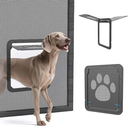 Vista 9 de Puerta mosquitera para perro, puerta de gato de 8 x 10.2 pulgadas para ventana, cierre magnético, puerta pequeña con cerradura de doble cara