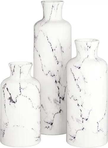 Vista 9 de Creative Scents Juego de jarrones con aspecto de mármol negro, jarrones para decoración del hogar, calidad premium para sostener hierba de pampa