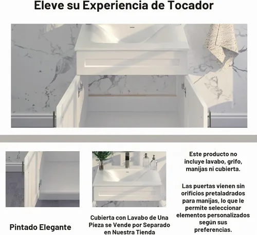 Vista 6 de Lavabo de baño blanco con base de coctelera de 24"/30"/36" de ancho, armario listo para montar (30" de ancho)