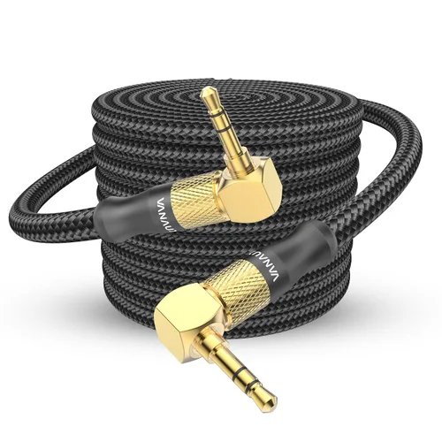 Vista 8 de VANAUX Cable auxiliar de ángulo recto de 90 grados macho a macho de 0.138 in, cable auxiliar estéreo compatible con laptop, teléfono inteligente