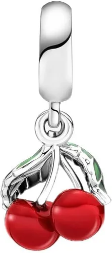 Vista 4 de Colgante asimétrico de la fruta de la cereza del encanto 925 de la plata esterlina, regalos de las cuentas de la joyería para las mujeres pulsera