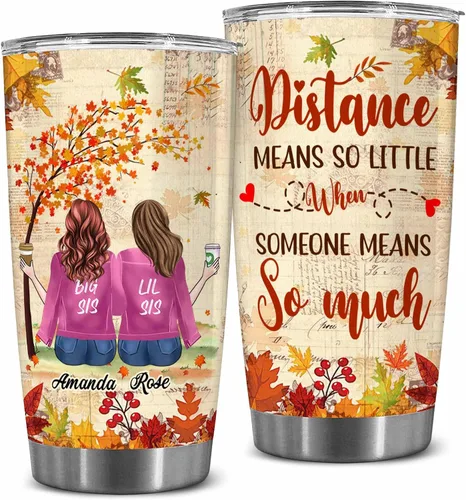 Vista 12 de WHIDOBE Vaso personalizado para hermana (2 hermanas), vaso personalizado para hermana con avatares, nombres, citas, regalo de cumpleaños 2 Sisters