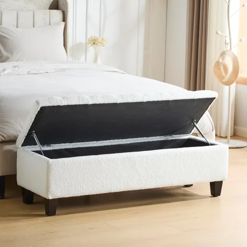 Vista 4 de Christopher Knight Home Ottilie Boucle Fabric Storage Ottoman Bench, Wooden Rectangular Ottoman with Storage, Bedroom End of Bed Foot Stool Beige