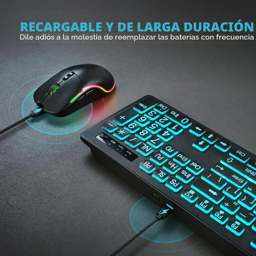 Vista 3 de Combo de teclado y mouse inalámbricos de impresión grande retroiluminada, teclados de tamaño completo de 2.4 G con teclas grandes iluminadas, teclas