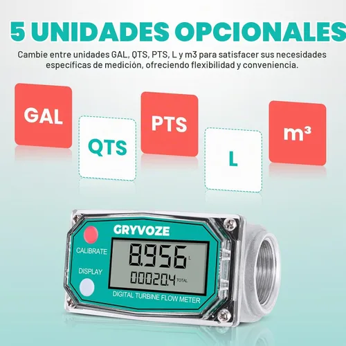 Vista 6 de Medidor de flujo de combustible de turbina digital de 1 pulgada, medidor de flujo de rosca NPT en línea de 2.6-26 GPM con adaptadores de 3/4