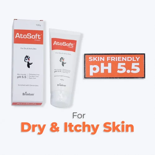 Vista 3 de Brinton Crema Atosoft para piel seca y con picazón del bebé, hidratante intensivo y nutritivo pH 5.5, hidratante ultra suave recomendado por