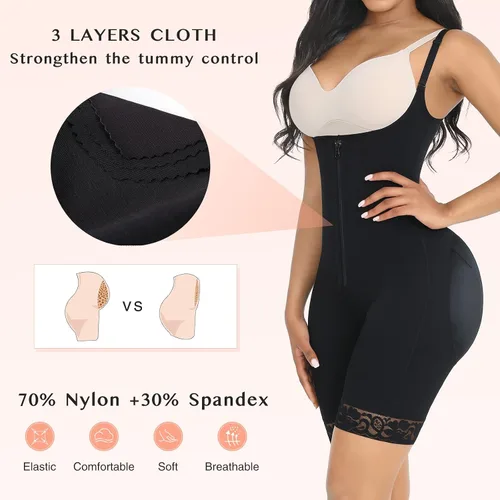 Vista 5 de FeelinGirl Fajas moldeadoras para mujer con control de abdomen, faja colombiana para mujer, con cremallera, busto abierto, entrenamiento de cintura